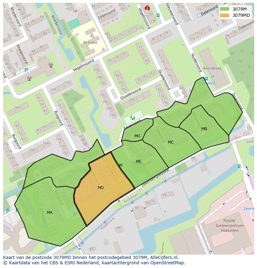 Afbeelding van het postcodegebied 3079 MD op de kaart.