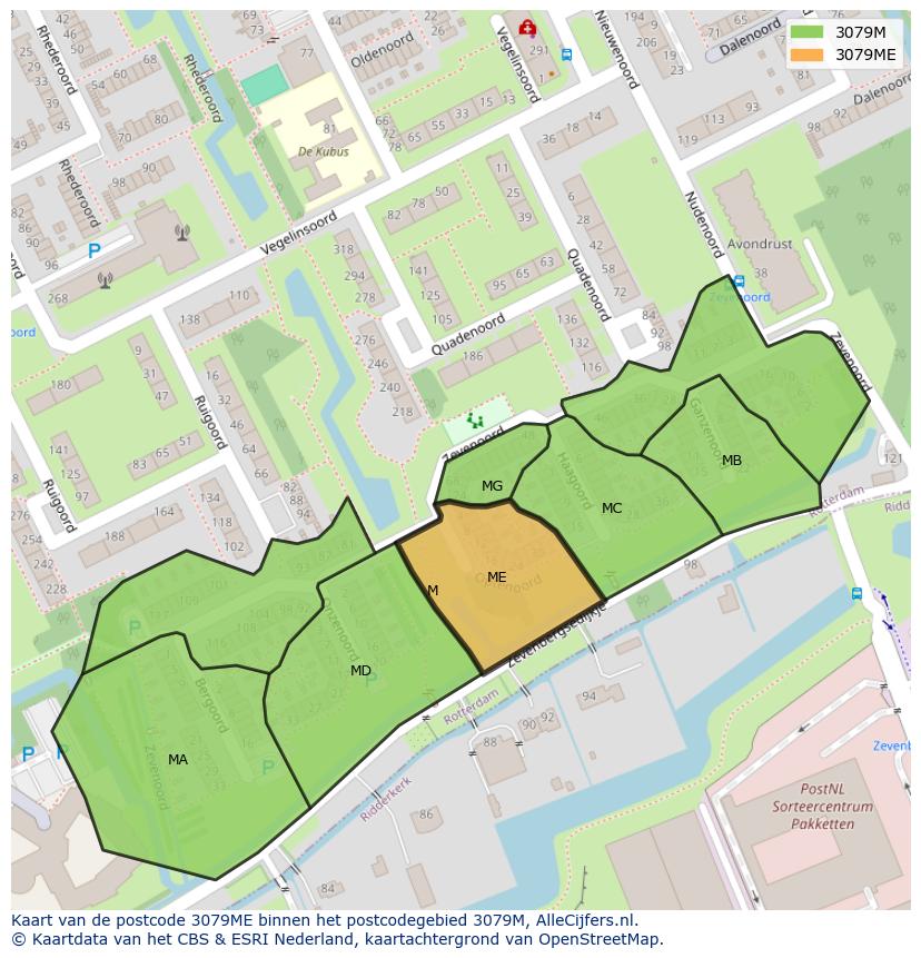 Afbeelding van het postcodegebied 3079 ME op de kaart.
