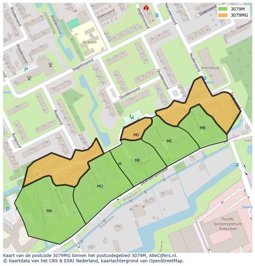 Afbeelding van het postcodegebied 3079 MG op de kaart.