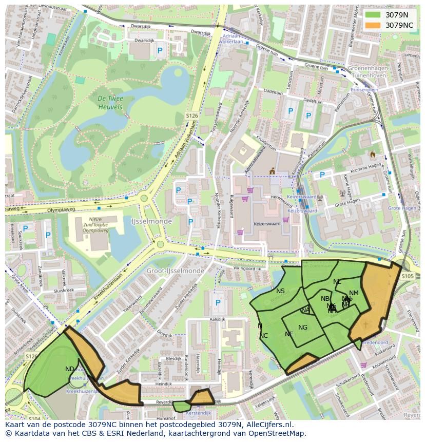 Afbeelding van het postcodegebied 3079 NC op de kaart.