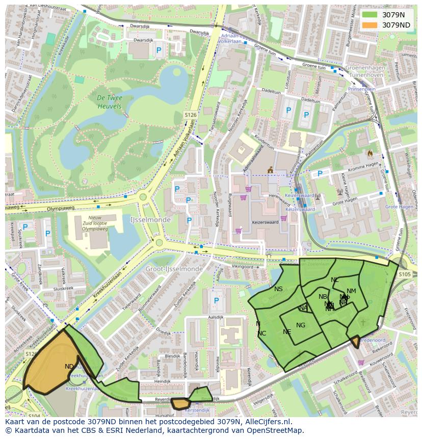 Afbeelding van het postcodegebied 3079 ND op de kaart.