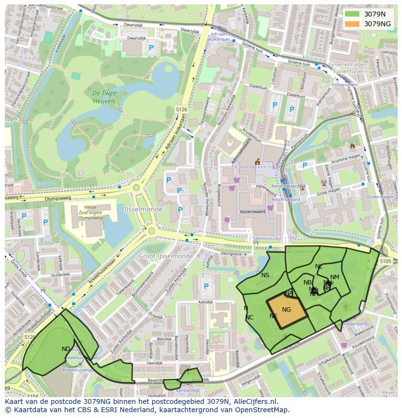 Afbeelding van het postcodegebied 3079 NG op de kaart.