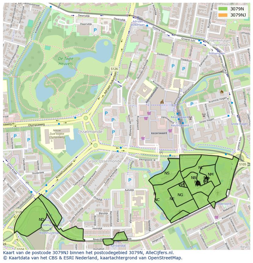 Afbeelding van het postcodegebied 3079 NJ op de kaart.