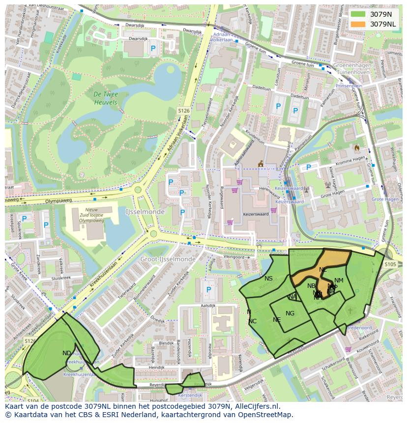 Afbeelding van het postcodegebied 3079 NL op de kaart.
