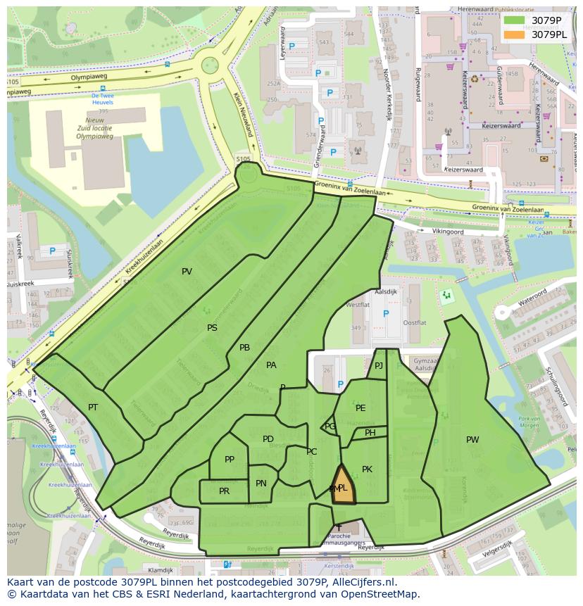 Afbeelding van het postcodegebied 3079 PL op de kaart.