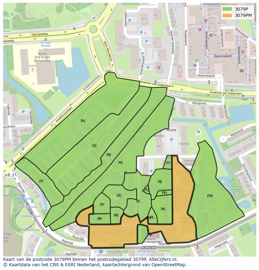 Afbeelding van het postcodegebied 3079 PM op de kaart.