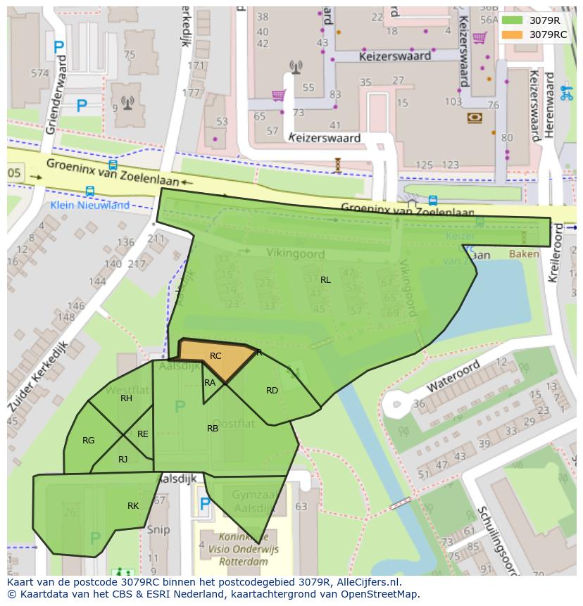 Afbeelding van het postcodegebied 3079 RC op de kaart.
