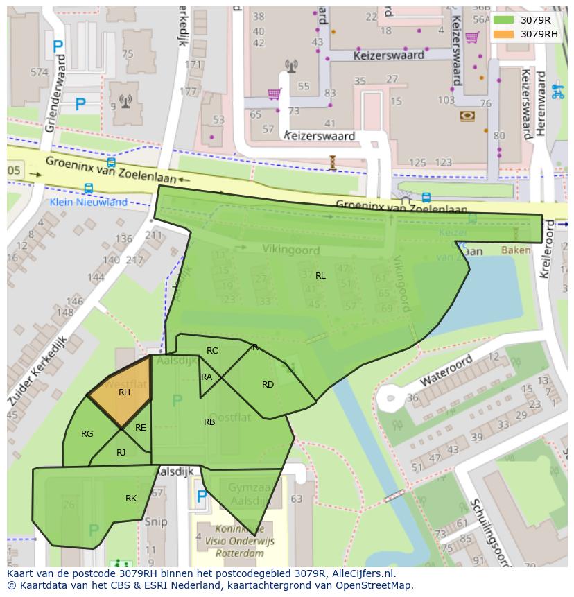 Afbeelding van het postcodegebied 3079 RH op de kaart.
