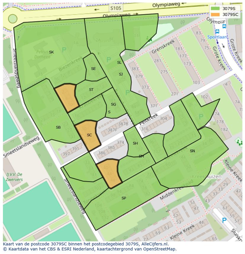 Afbeelding van het postcodegebied 3079 SC op de kaart.