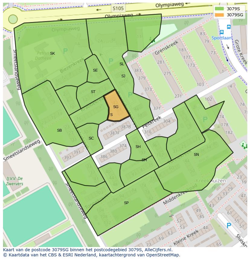 Afbeelding van het postcodegebied 3079 SG op de kaart.