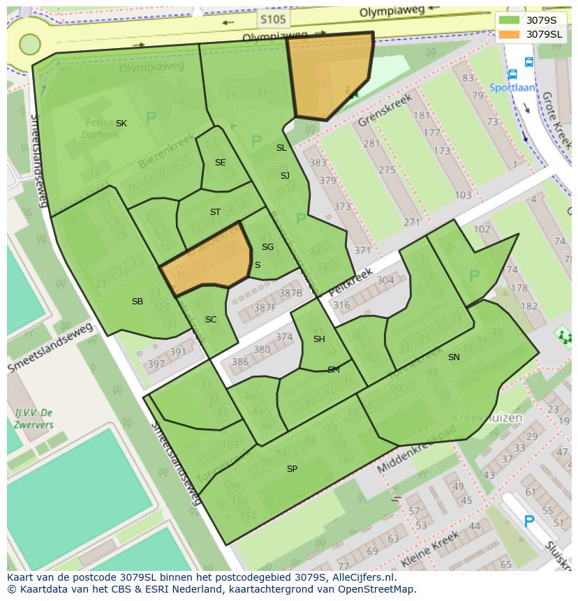Afbeelding van het postcodegebied 3079 SL op de kaart.