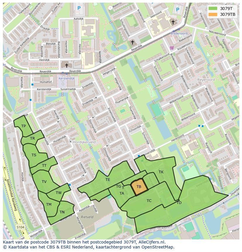 Afbeelding van het postcodegebied 3079 TB op de kaart.