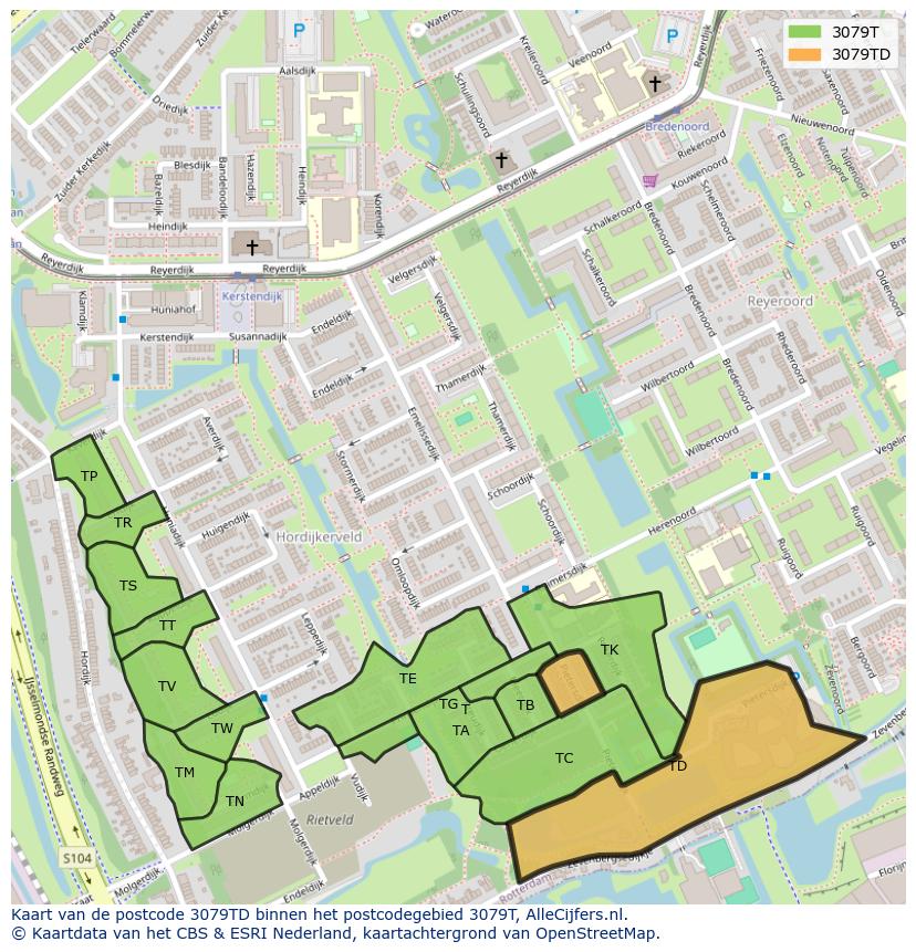 Afbeelding van het postcodegebied 3079 TD op de kaart.