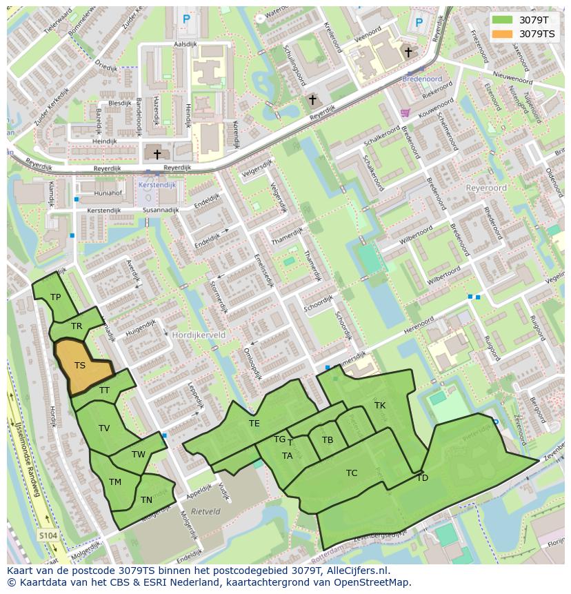 Afbeelding van het postcodegebied 3079 TS op de kaart.