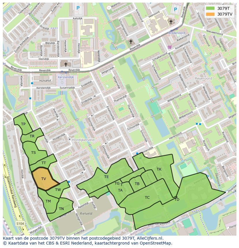Afbeelding van het postcodegebied 3079 TV op de kaart.