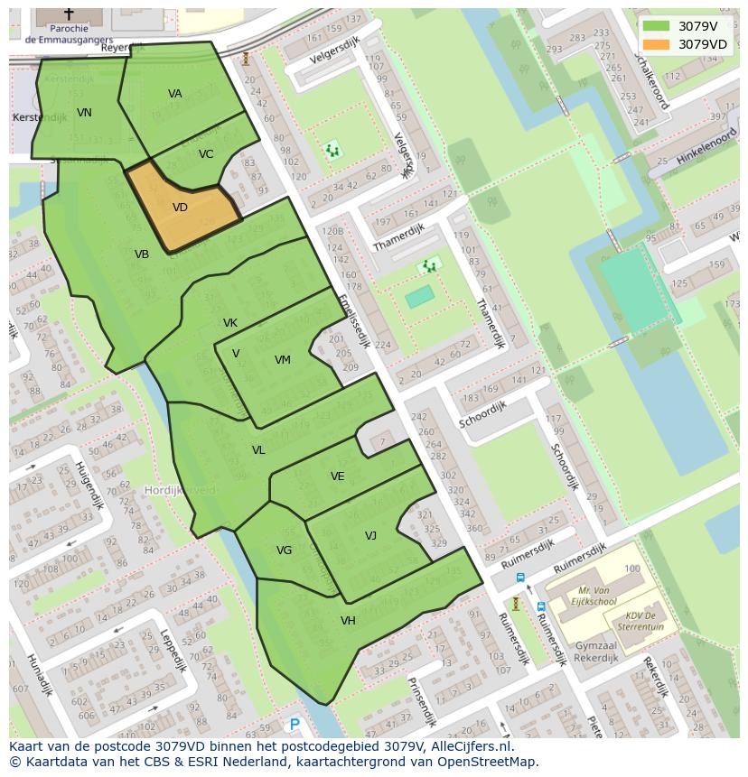 Afbeelding van het postcodegebied 3079 VD op de kaart.
