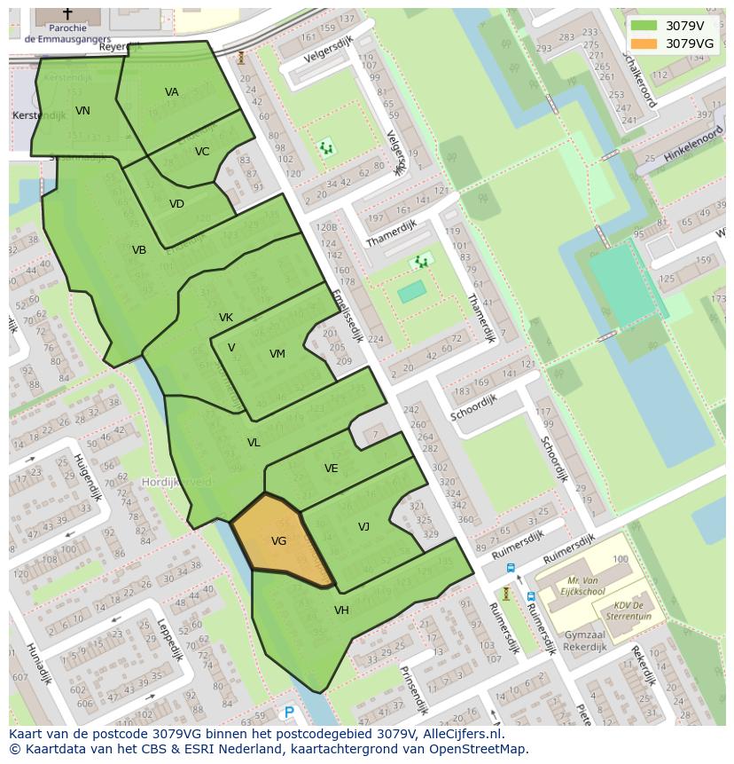 Afbeelding van het postcodegebied 3079 VG op de kaart.