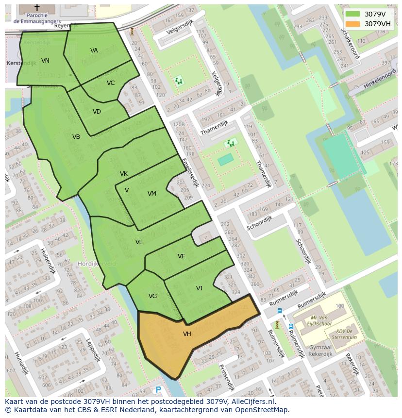 Afbeelding van het postcodegebied 3079 VH op de kaart.