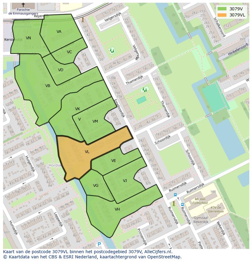 Afbeelding van het postcodegebied 3079 VL op de kaart.