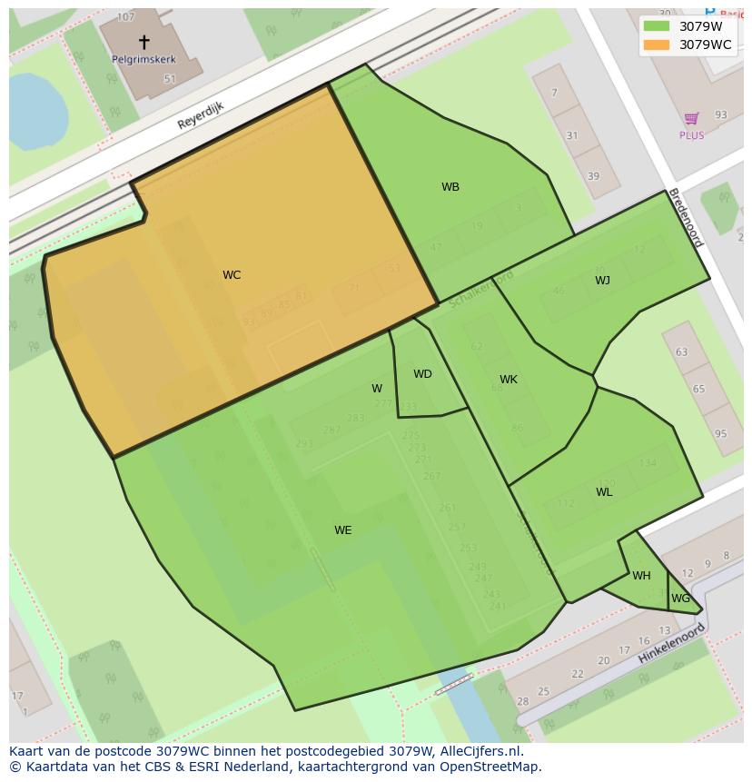 Afbeelding van het postcodegebied 3079 WC op de kaart.