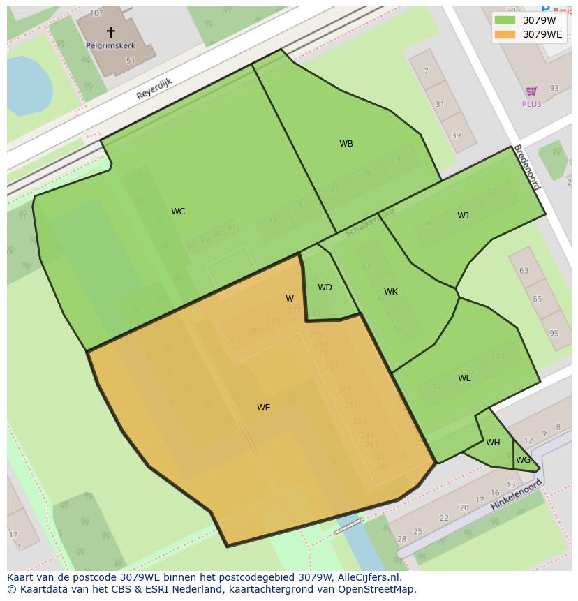 Afbeelding van het postcodegebied 3079 WE op de kaart.