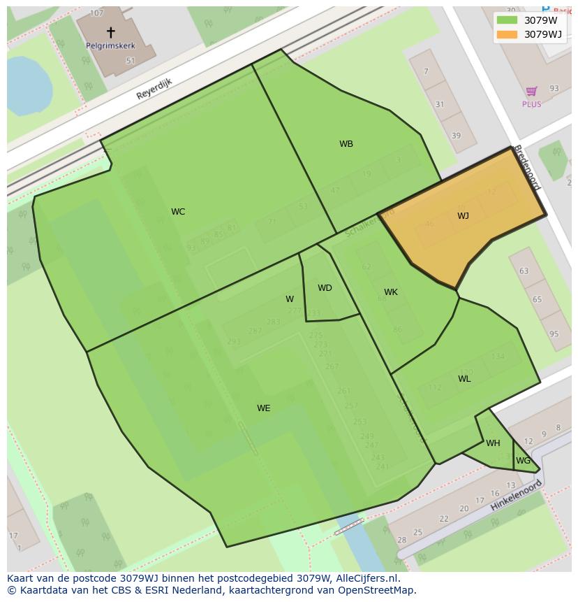 Afbeelding van het postcodegebied 3079 WJ op de kaart.