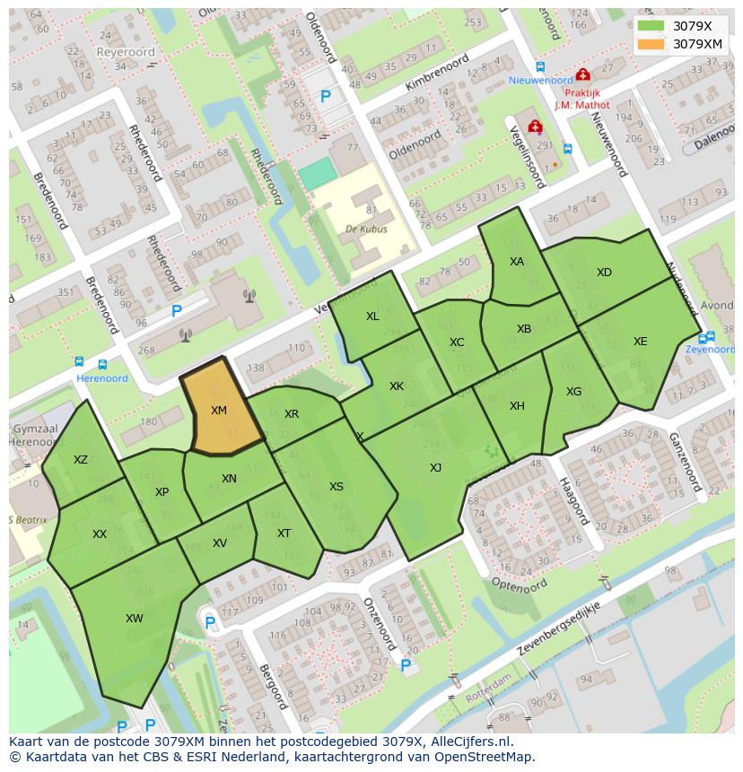 Afbeelding van het postcodegebied 3079 XM op de kaart.