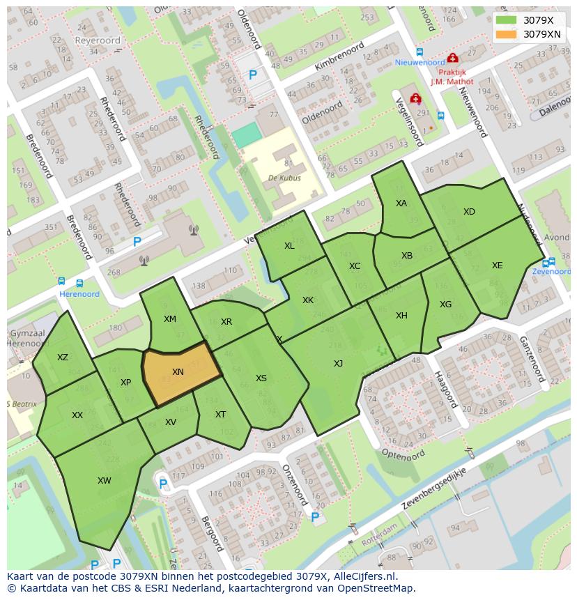 Afbeelding van het postcodegebied 3079 XN op de kaart.