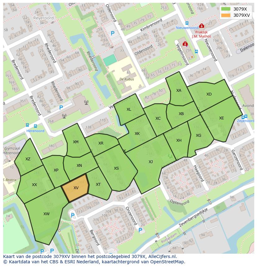 Afbeelding van het postcodegebied 3079 XV op de kaart.