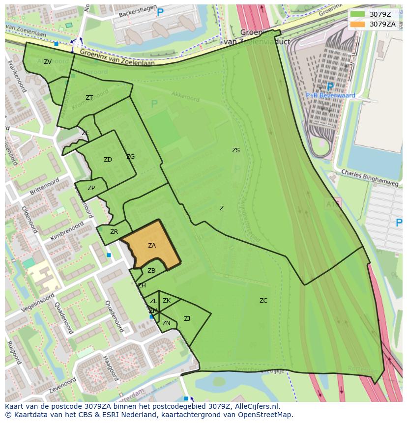 Afbeelding van het postcodegebied 3079 ZA op de kaart.