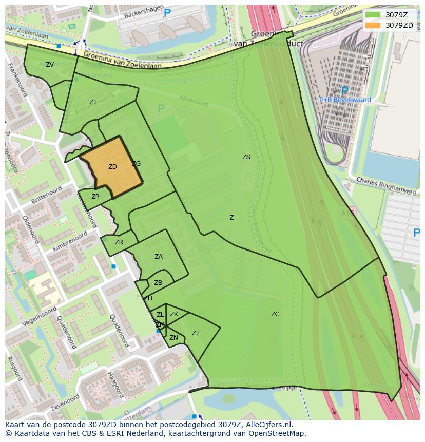 Afbeelding van het postcodegebied 3079 ZD op de kaart.