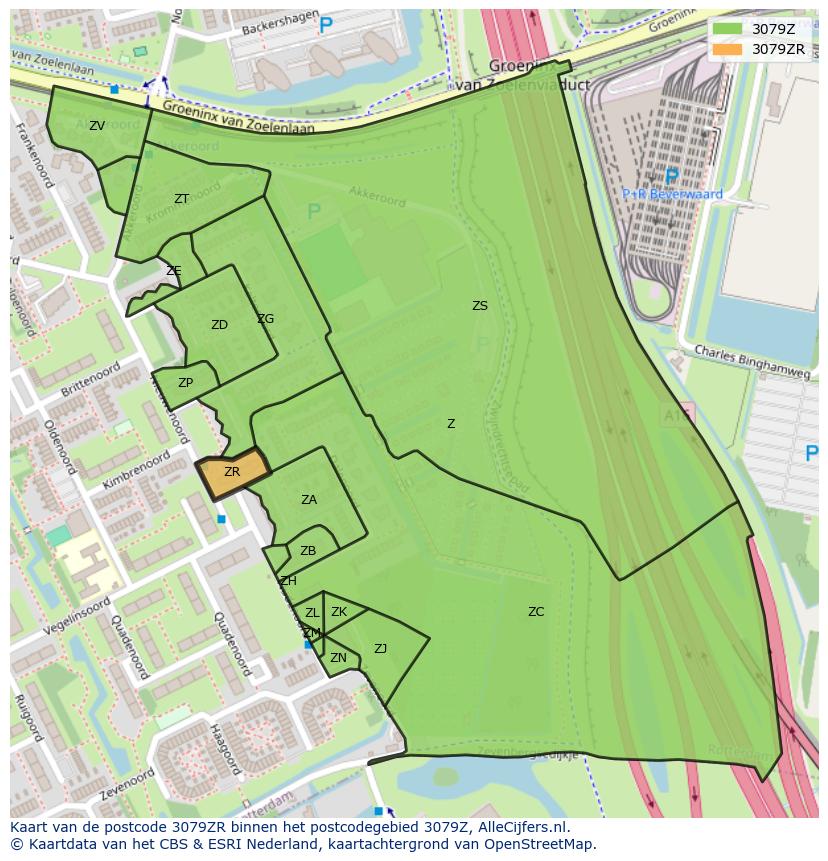 Afbeelding van het postcodegebied 3079 ZR op de kaart.