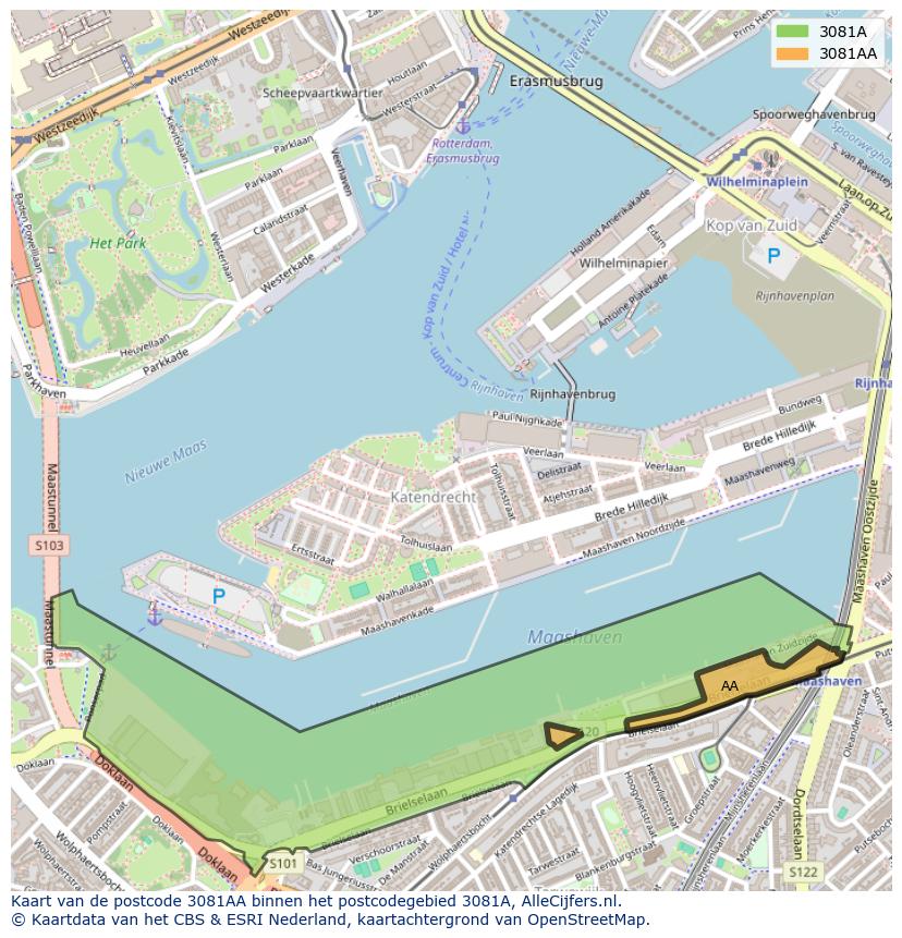 Afbeelding van het postcodegebied 3081 AA op de kaart.