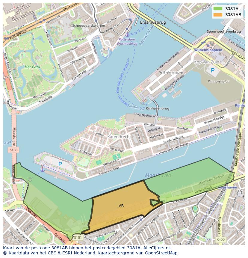 Afbeelding van het postcodegebied 3081 AB op de kaart.