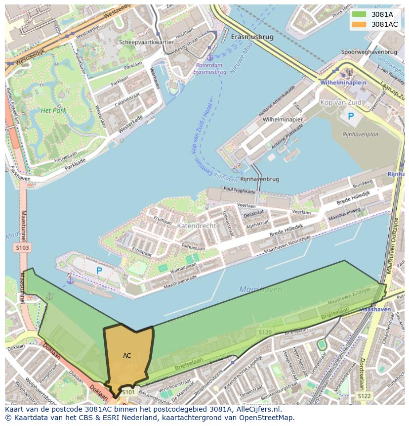 Afbeelding van het postcodegebied 3081 AC op de kaart.