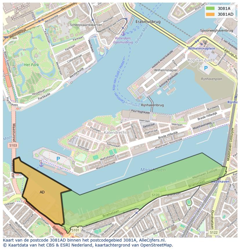 Afbeelding van het postcodegebied 3081 AD op de kaart.