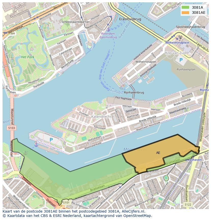 Afbeelding van het postcodegebied 3081 AE op de kaart.