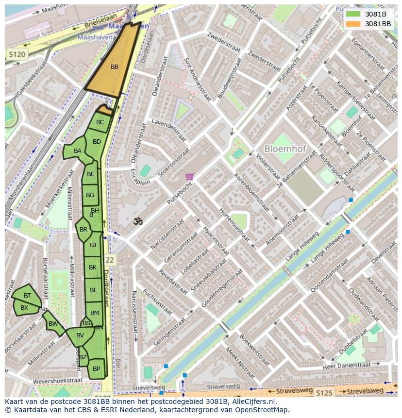 Afbeelding van het postcodegebied 3081 BB op de kaart.