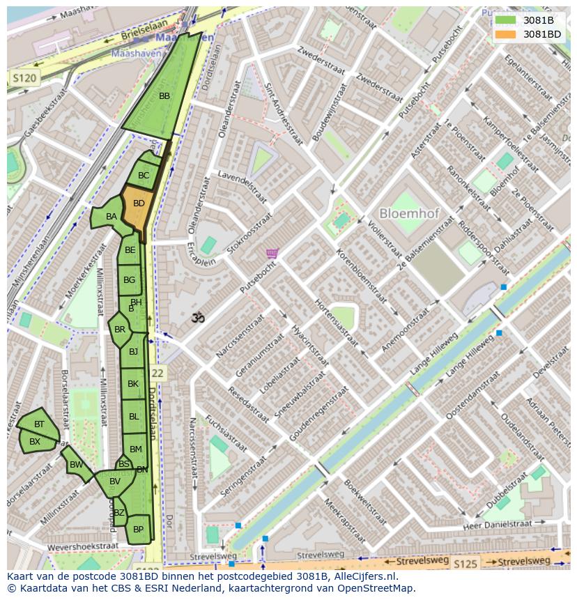 Afbeelding van het postcodegebied 3081 BD op de kaart.