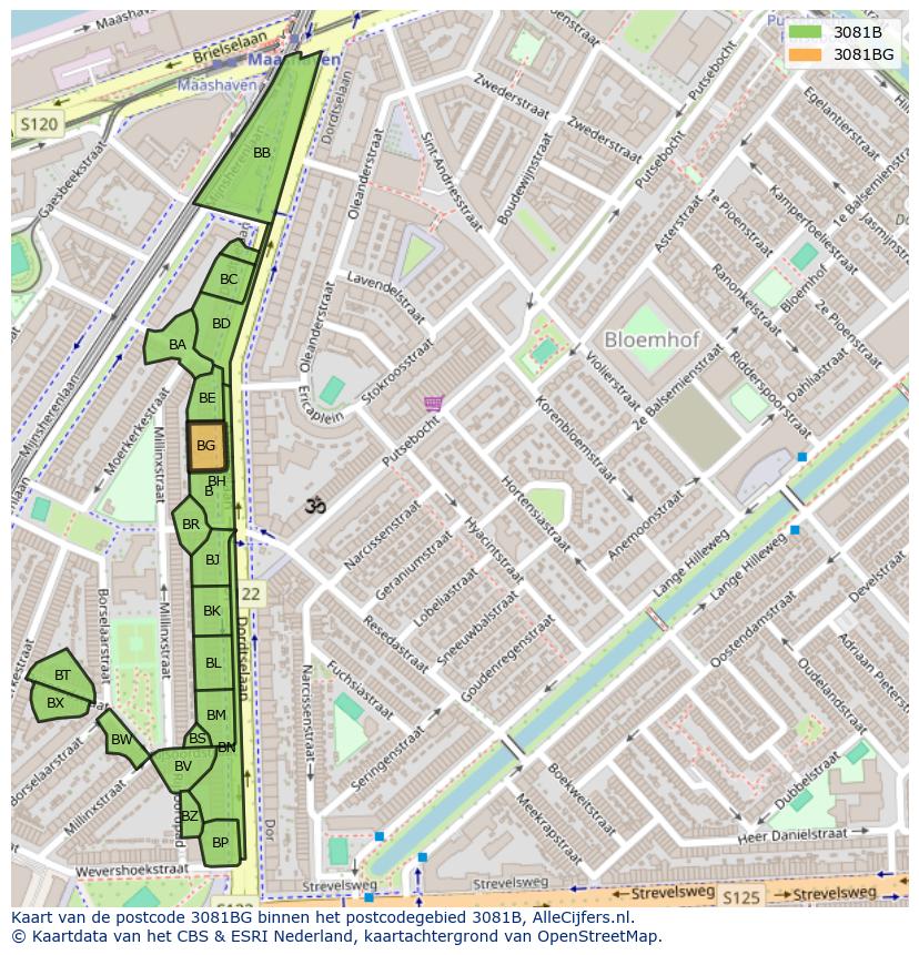 Afbeelding van het postcodegebied 3081 BG op de kaart.