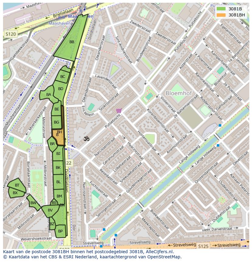 Afbeelding van het postcodegebied 3081 BH op de kaart.