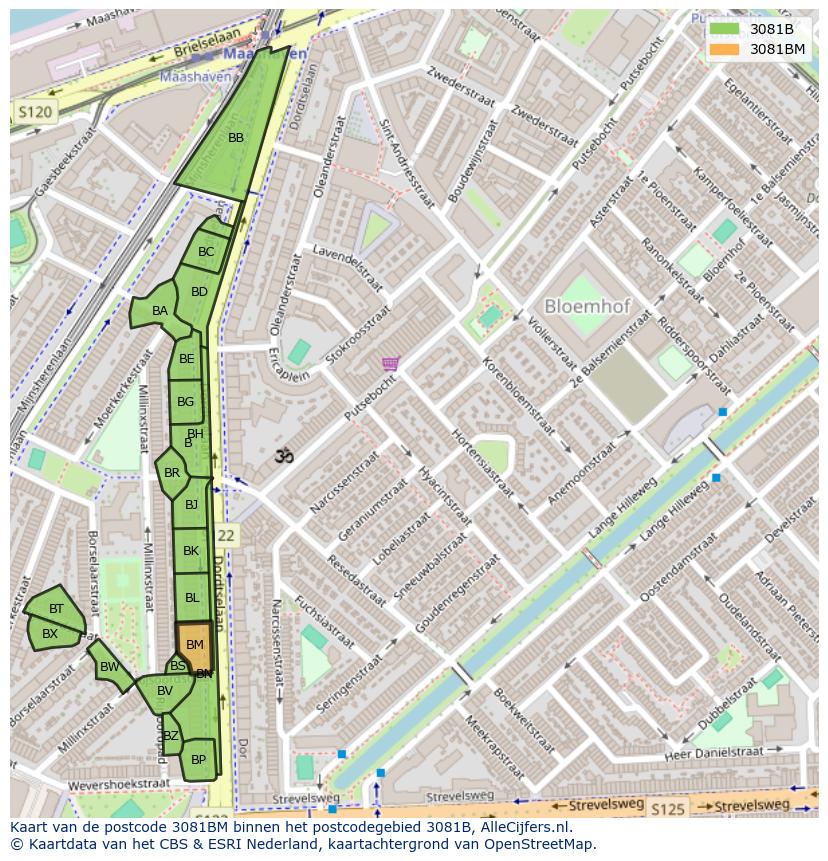 Afbeelding van het postcodegebied 3081 BM op de kaart.