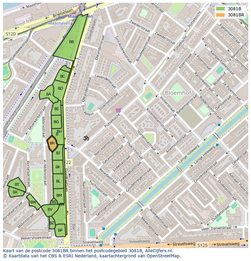 Afbeelding van het postcodegebied 3081 BR op de kaart.