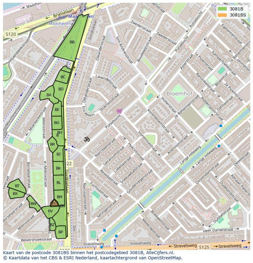 Afbeelding van het postcodegebied 3081 BS op de kaart.