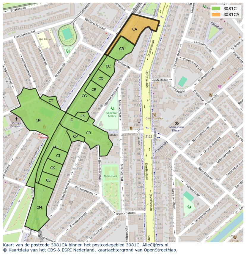 Afbeelding van het postcodegebied 3081 CA op de kaart.
