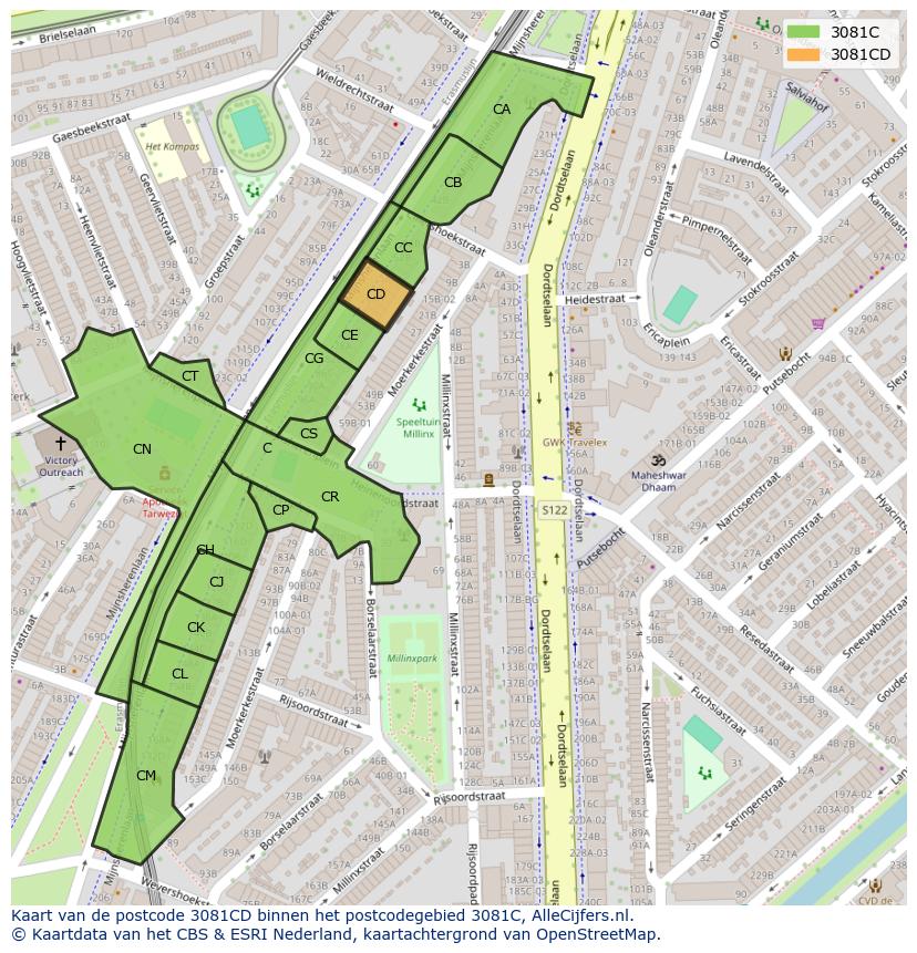 Afbeelding van het postcodegebied 3081 CD op de kaart.