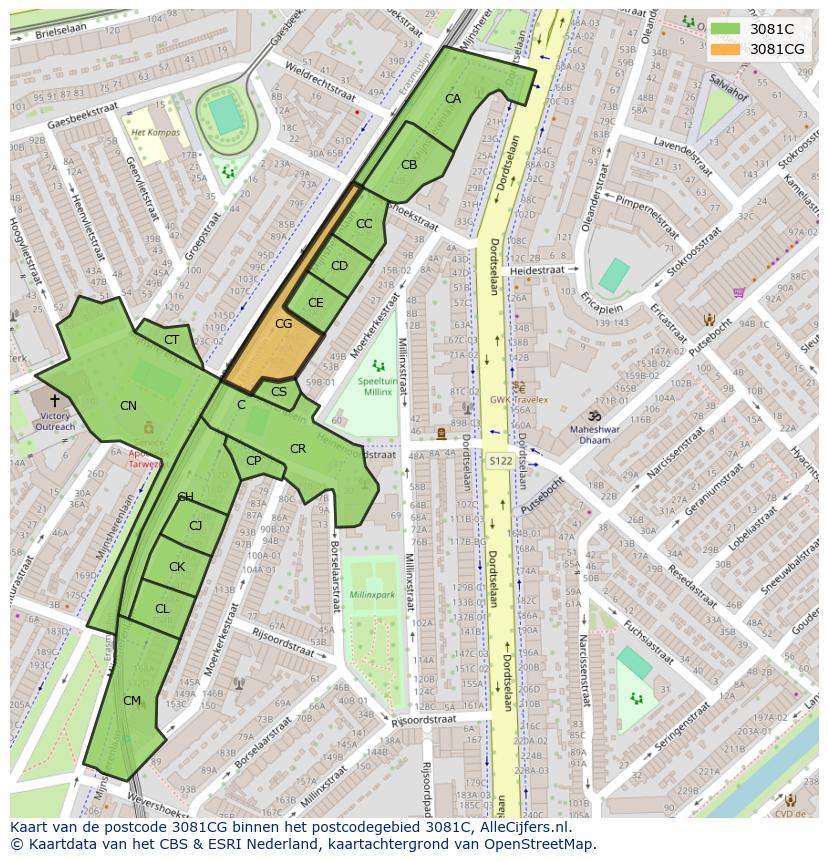 Afbeelding van het postcodegebied 3081 CG op de kaart.