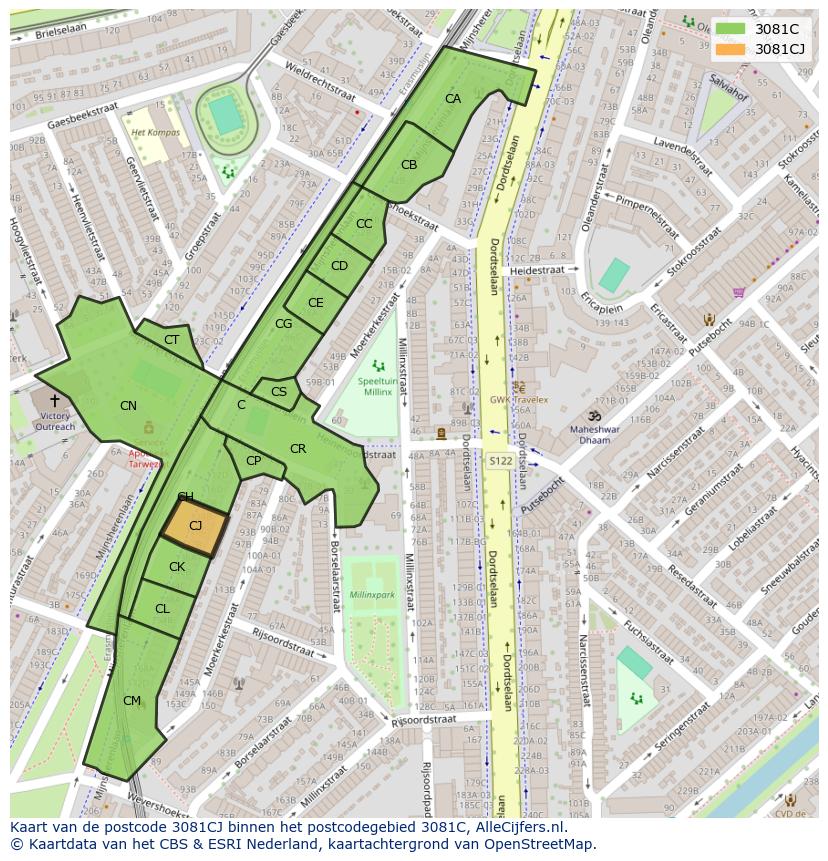 Afbeelding van het postcodegebied 3081 CJ op de kaart.
