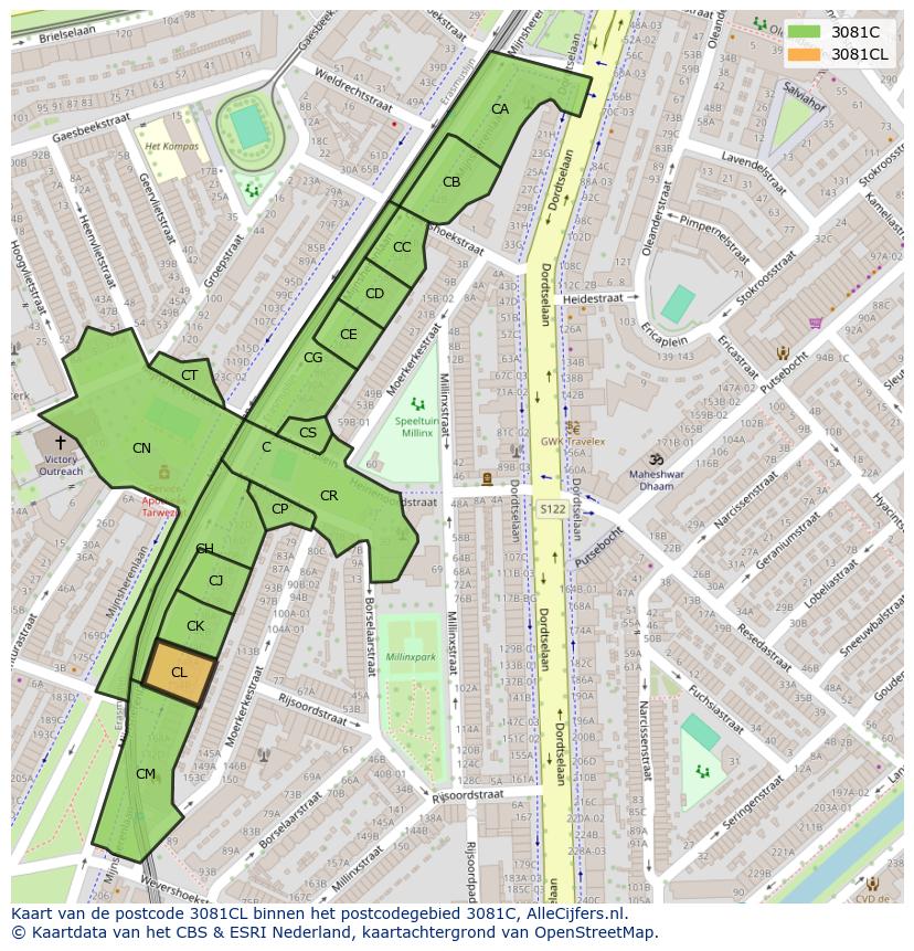 Afbeelding van het postcodegebied 3081 CL op de kaart.