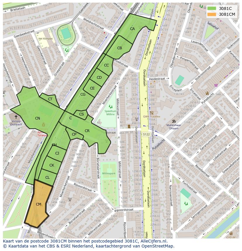 Afbeelding van het postcodegebied 3081 CM op de kaart.